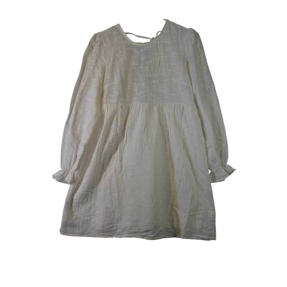 Painted Threads White Gauze Lace Up Back Dress Long Sleeve Ruffle Cuff Small NWT